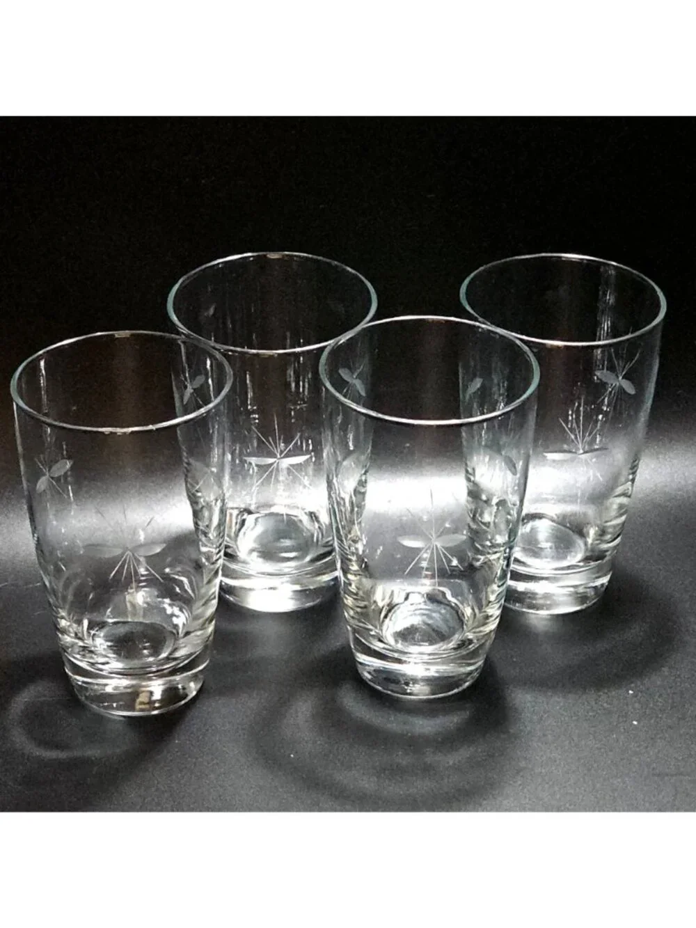 4 Libbey Starglow Highball Glasses 5.5” cut glass starlight stars MCM 12oz
